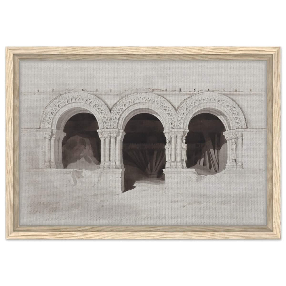 The West Side of the Cloister of St Georges de Boscherville by John Sell Cotman wall Art Print - Framed Canvas - 30x45 cm / 12x18″ - Wood frame