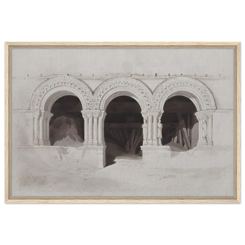 The West Side of the Cloister of St Georges de Boscherville by John Sell Cotman wall Art Print - Framed Canvas - 60x90 cm / 24x36″ - Wood frame