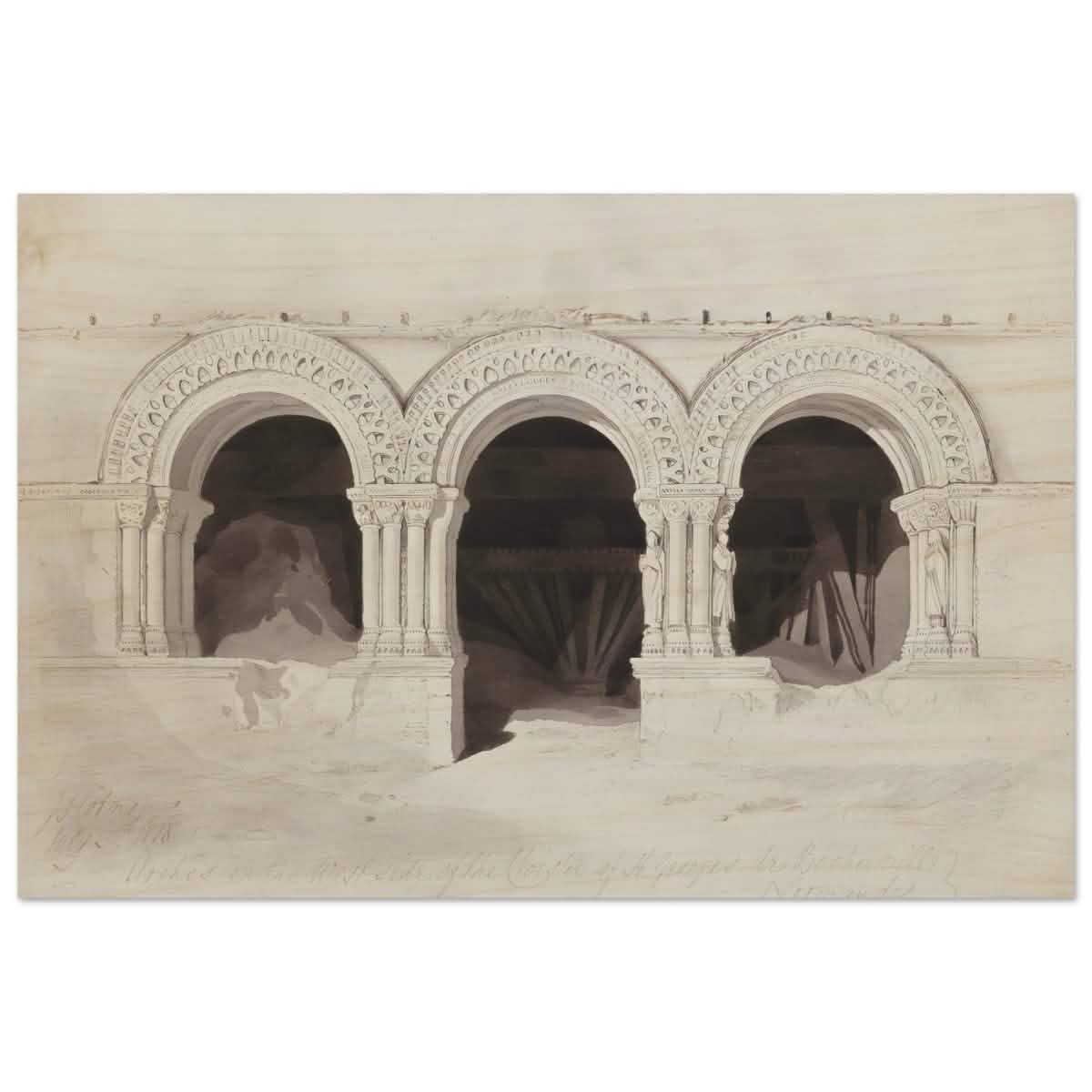 The West Side of the Cloister of St Georges de Boscherville by John Sell Cotman wall Art Print - Wood Prints - 50x75 cm / 20x30″ - 