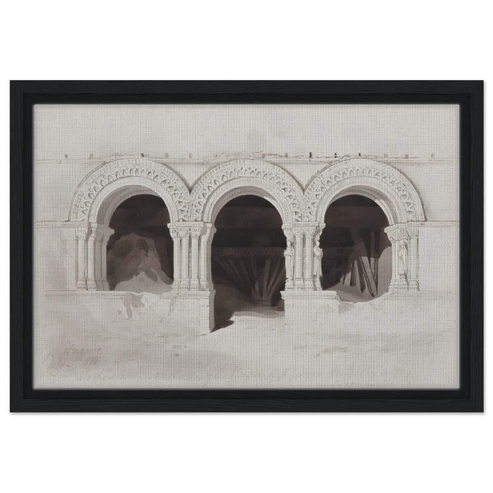The West Side of the Cloister of St Georges de Boscherville by John Sell Cotman wall Art Print - Framed Canvas - 30x45 cm / 12x18″ - Black frame