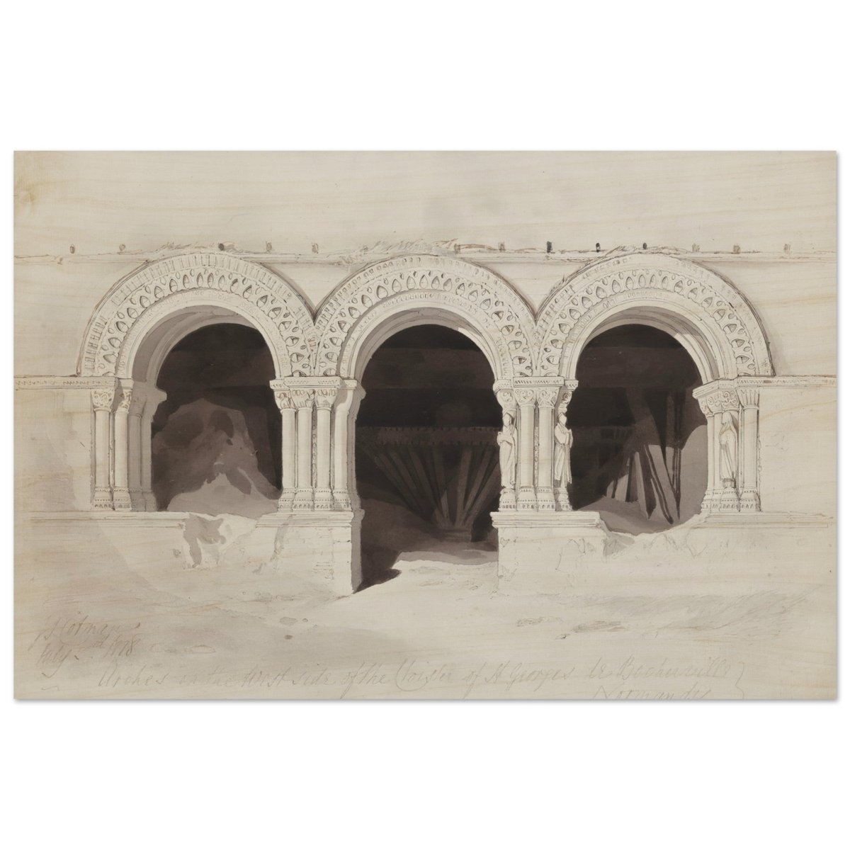 The West Side of the Cloister of St Georges de Boscherville by John Sell Cotman wall Art Print - Wood Prints - 60x90 cm / 24x36″ - 