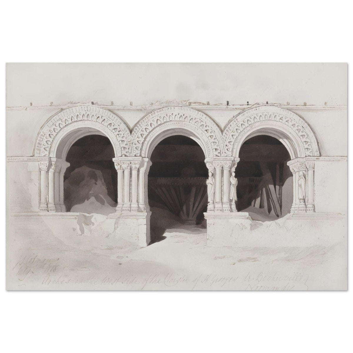 The West Side of the Cloister of St Georges de Boscherville by John Sell Cotman wall Art Print - Aluminum Print - 30x45 cm / 12x18″ - 