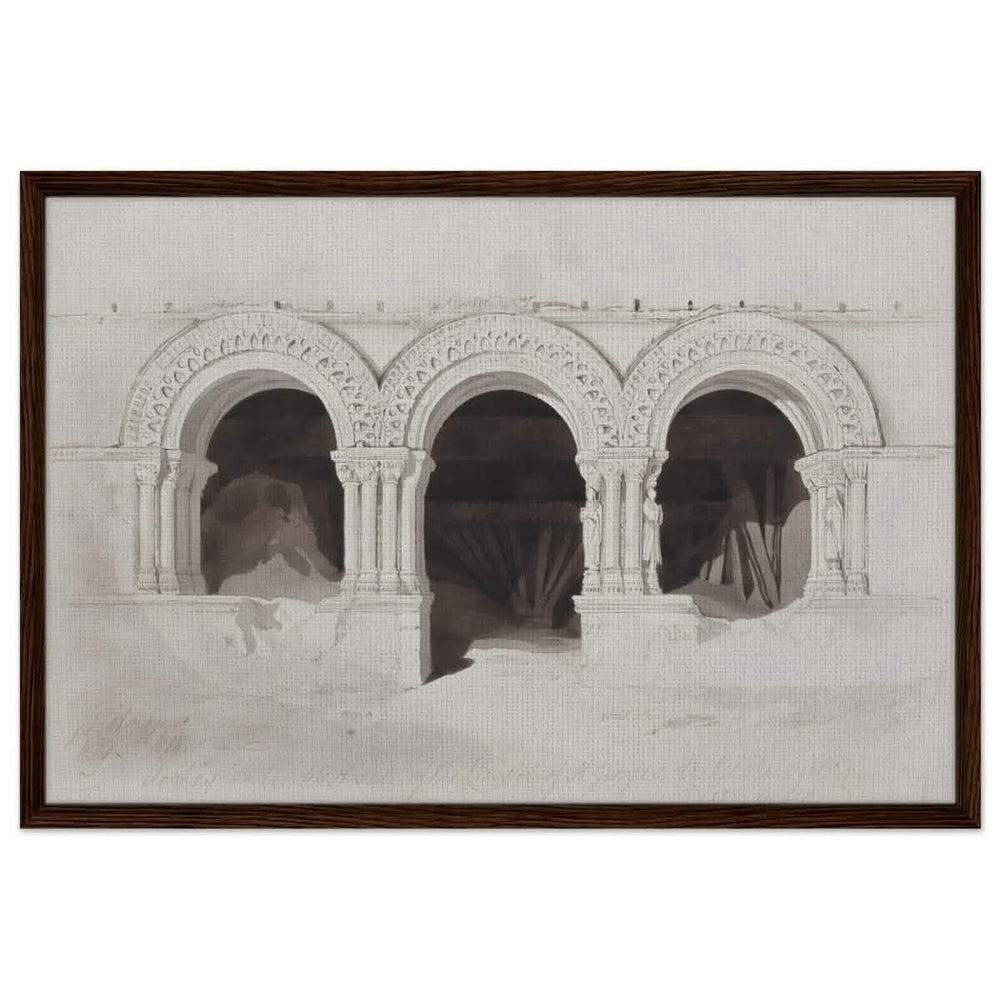 The West Side of the Cloister of St Georges de Boscherville by John Sell Cotman wall Art Print - Framed Canvas - 60x90 cm / 24x36″ - Dark wood frame