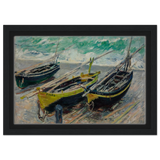 Three Fishing Boats (1886) – Claude Monet Wall Art Print - Framed Canvas - 20x30 cm / 8x12″ - Black frame