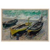Three Fishing Boats (1886) – Claude Monet Wall Art Print - Framed Canvas - 60x90 cm / 24x36″ - Wood frame