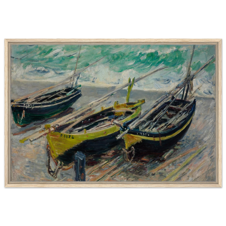 Three Fishing Boats (1886) – Claude Monet Wall Art Print - Framed Canvas - 60x90 cm / 24x36″ - Wood frame