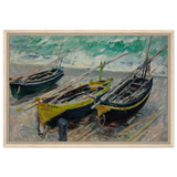 Three Fishing Boats (1886) – Claude Monet Wall Art Print - Framed Canvas - 50x75 cm / 20x30″ - Wood frame