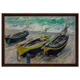 Three Fishing Boats (1886) – Claude Monet Wall Art Print - Framed Canvas - 40x60 cm / 16x24″ - Dark wood frame