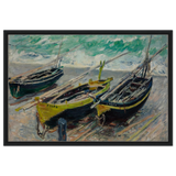 Three Fishing Boats (1886) – Claude Monet Wall Art Print - Framed Canvas - 60x90 cm / 24x36″ - Black frame