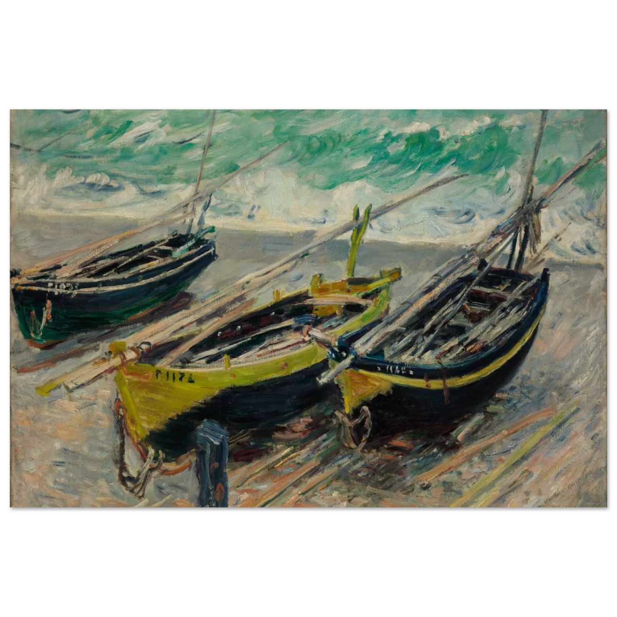 Three Fishing Boats (1886) – Claude Monet Wall Art Print - Wood Prints - 40x60 cm / 16x24″ - 