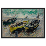 Three Fishing Boats (1886) – Claude Monet Wall Art Print - Framed Canvas - 50x75 cm / 20x30″ - Black frame