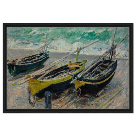 Three Fishing Boats (1886) – Claude Monet Wall Art Print - Framed Canvas - 50x75 cm / 20x30″ - Black frame