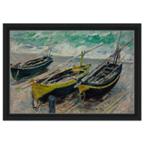 Three Fishing Boats (1886) – Claude Monet Wall Art Print - Framed Canvas - 30x45 cm / 12x18″ - Black frame
