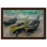 Three Fishing Boats (1886) – Claude Monet Wall Art Print - Framed Canvas - 30x45 cm / 12x18″ - Dark wood frame