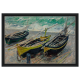Three Fishing Boats (1886) – Claude Monet Wall Art Print - Framed Canvas - 40x60 cm / 16x24″ - Black frame