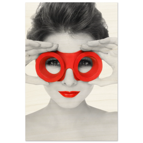 Through Crimson Eyes"– Monochrome Glamour Pop | Wall Art Print - Wood Prints - 30x45 cm / 12x18″ - 
