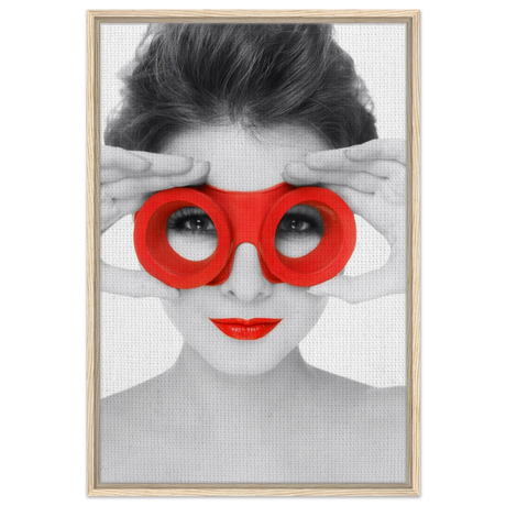 Through Crimson Eyes"– Monochrome Glamour Pop | Wall Art Print - Framed Canvas - 60x90 cm / 24x36″ - Wood frame