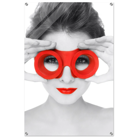Through Crimson Eyes"– Monochrome Glamour Pop | Wall Art Print - Acrylic Print - 60x90 cm / 24x36″ - 