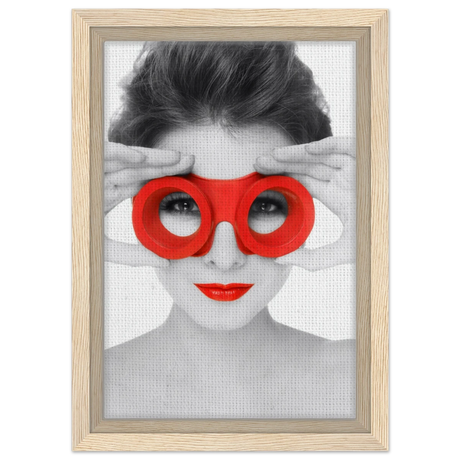 Through Crimson Eyes"– Monochrome Glamour Pop | Wall Art Print - Framed Canvas - 20x30 cm / 8x12″ - Wood frame