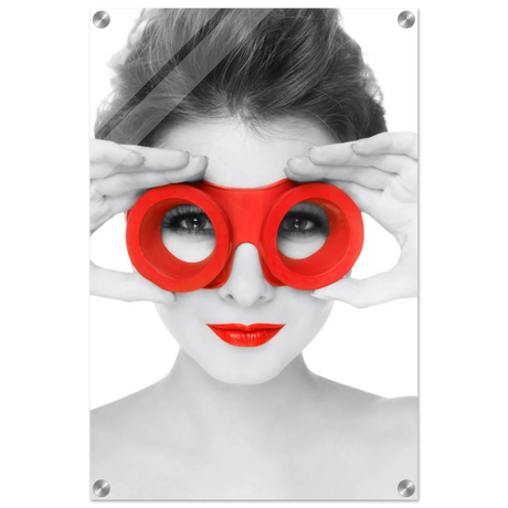 Through Crimson Eyes"– Monochrome Glamour Pop | Wall Art Print - Acrylic Print - 40x60 cm / 16x24″ - 