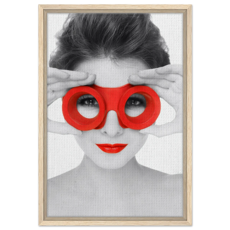 Through Crimson Eyes"– Monochrome Glamour Pop | Wall Art Print - Framed Canvas - 40x60 cm / 16x24″ - Wood frame