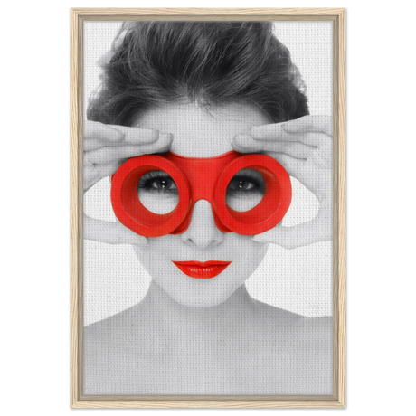 Through Crimson Eyes"– Monochrome Glamour Pop | Wall Art Print - Framed Canvas - 50x75 cm / 20x30″ - Wood frame