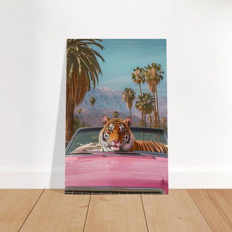 Tiger’s Ride: A Tropical Adventure | Pop Art Surrealism - Brushed Aluminum Print - 40x60 cm / 16x24″ - 