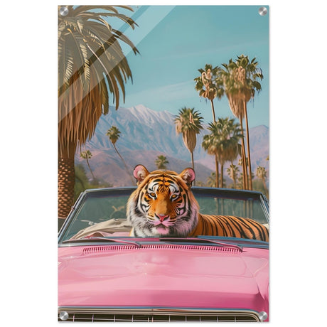 Tiger’s Ride: A Tropical Adventure | Pop Art Surrealism - Acrylic Print - 50x75 cm / 20x30″ - 