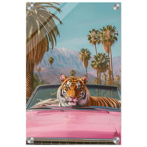 Tiger’s Ride: A Tropical Adventure | Pop Art Surrealism - Acrylic Print - 30x45 cm / 12x18″ - 