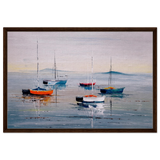Tranquil Harbour – Sailing Boats at Rest Nautical Wall Art Print - Framed Canvas - 60x90 cm / 24x36″ - Dark wood frame