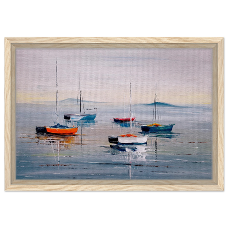 Tranquil Harbour – Sailing Boats at Rest Nautical Wall Art Print - Framed Canvas - 30x45 cm / 12x18″ - Wood frame