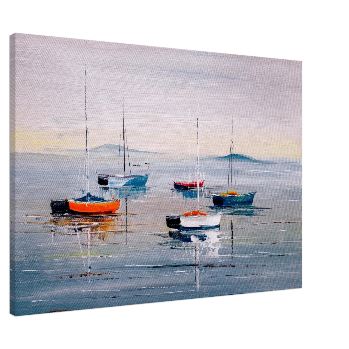 Tranquil Harbour – Sailing Boats at Rest Nautical Wall Art Print - Canvas - 70x100 cm / 28x40″ - 