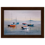 Tranquil Harbour – Sailing Boats at Rest Nautical Wall Art Print - Framed Canvas - 20x30 cm / 8x12″ - Dark wood frame