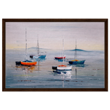 Tranquil Harbour – Sailing Boats at Rest Nautical Wall Art Print - Framed Canvas - 50x75 cm / 20x30″ - Dark wood frame