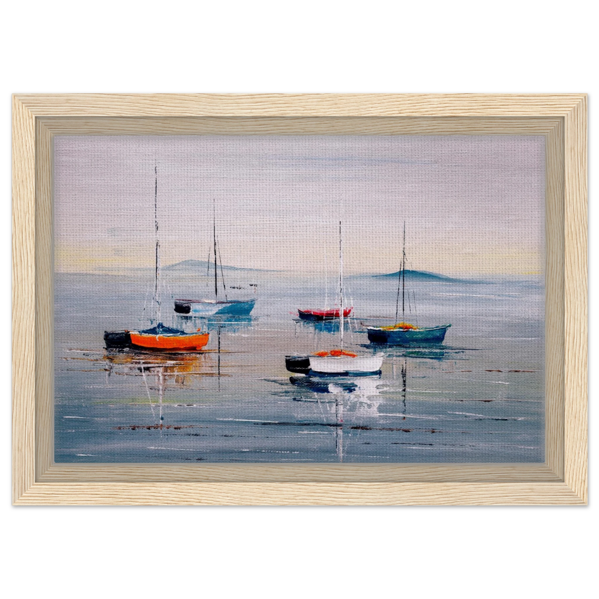 Tranquil Harbour – Sailing Boats at Rest Nautical Wall Art Print - Framed Canvas - 20x30 cm / 8x12″ - Wood frame