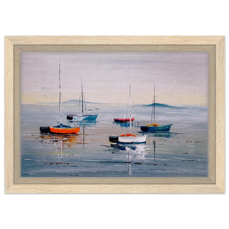 Tranquil Harbour – Sailing Boats at Rest Nautical Wall Art Print - Framed Canvas - 20x30 cm / 8x12″ - Wood frame