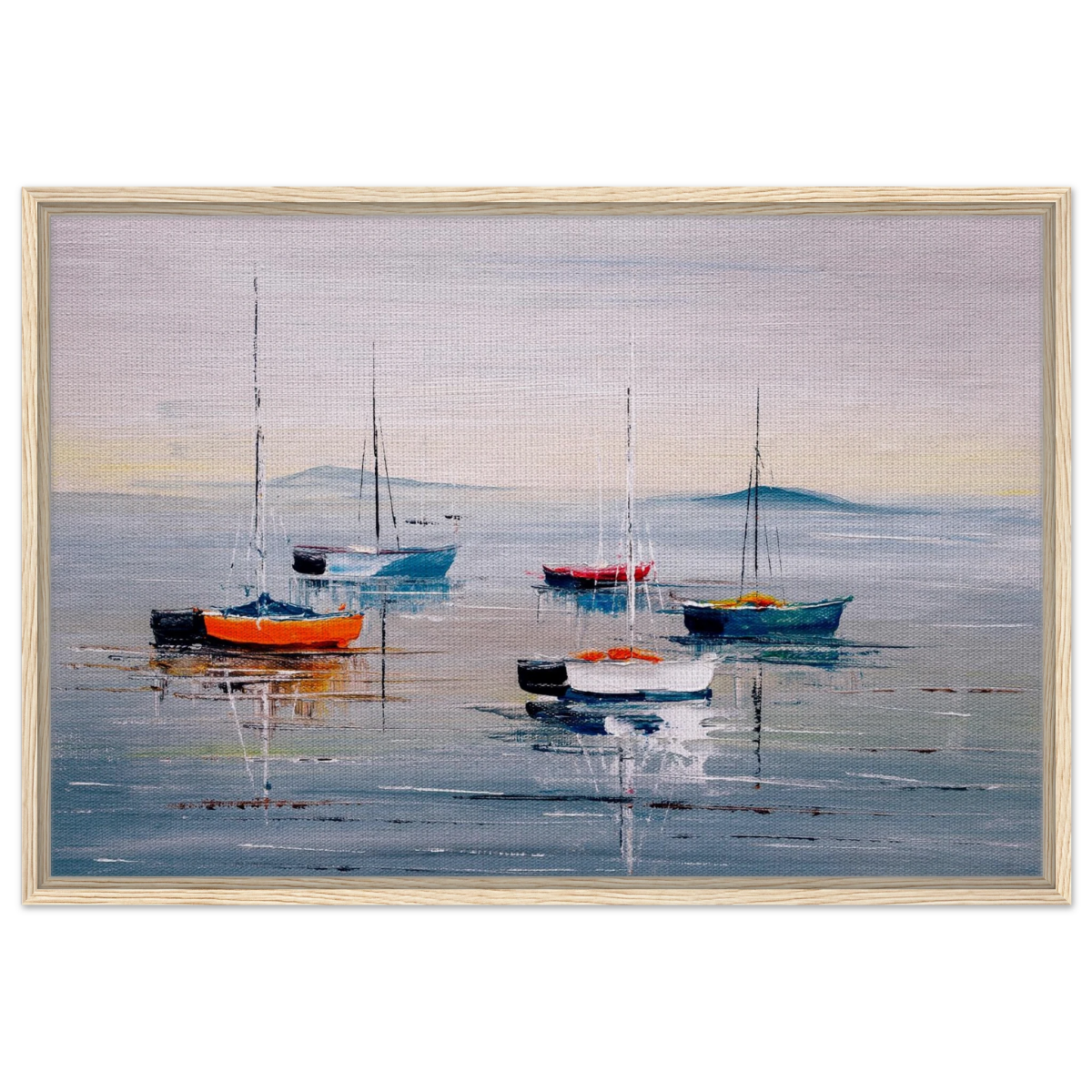 Tranquil Harbour – Sailing Boats at Rest Nautical Wall Art Print - Framed Canvas - 60x90 cm / 24x36″ - Wood frame