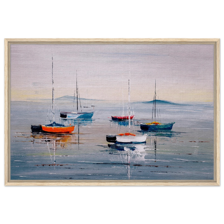 Tranquil Harbour – Sailing Boats at Rest Nautical Wall Art Print - Framed Canvas - 60x90 cm / 24x36″ - Wood frame