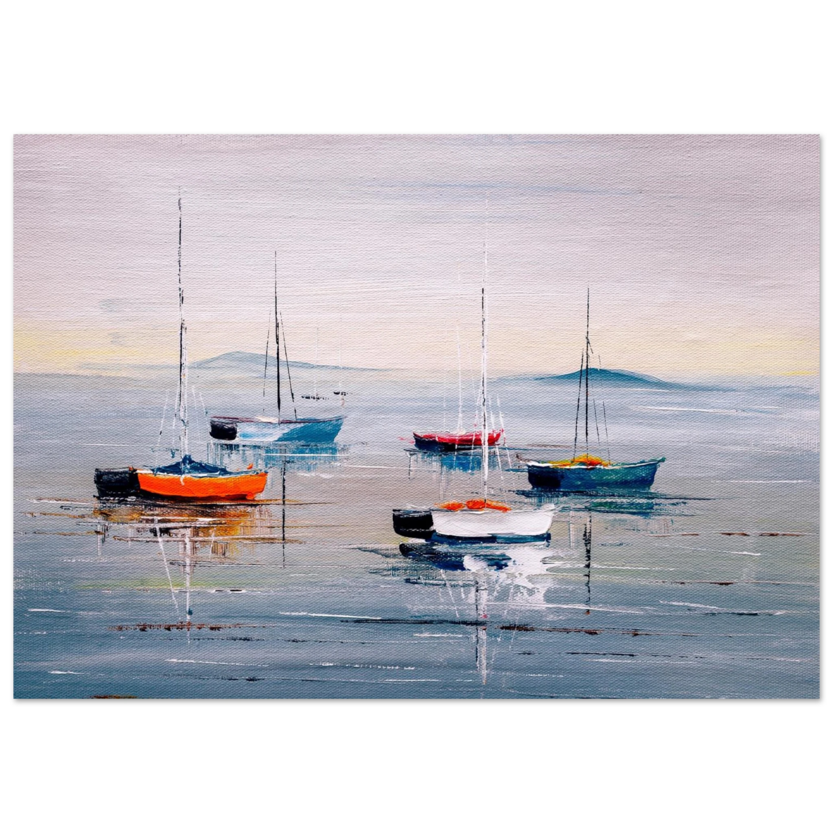 Tranquil Harbour – Sailing Boats at Rest Nautical Wall Art Print - Canvas - 50x75 cm / 20x30″ - 