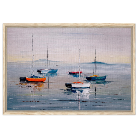 Tranquil Harbour – Sailing Boats at Rest Nautical Wall Art Print - Framed Canvas - 50x75 cm / 20x30″ - Wood frame