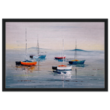 Tranquil Harbour – Sailing Boats at Rest Nautical Wall Art Print - Framed Canvas - 50x75 cm / 20x30″ - Black frame
