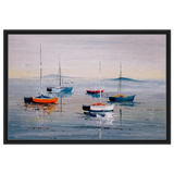 Tranquil Harbour – Sailing Boats at Rest Nautical Wall Art Print - Framed Canvas - 60x90 cm / 24x36″ - Black frame