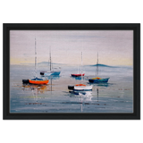 Tranquil Harbour – Sailing Boats at Rest Nautical Wall Art Print - Framed Canvas - 30x45 cm / 12x18″ - Black frame