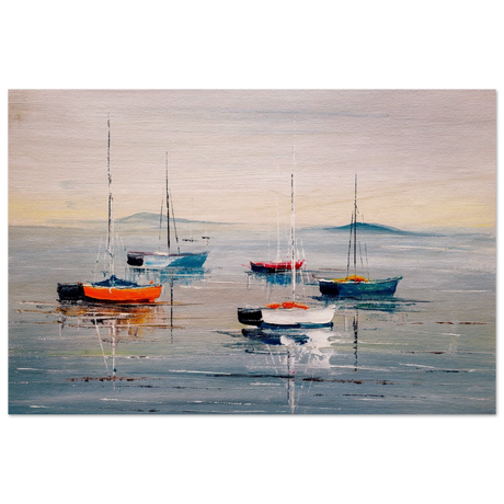 Tranquil Harbour – Sailing Boats at Rest Nautical Wall Art Print - Wood Prints - 30x45 cm / 12x18″ - 