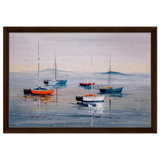Tranquil Harbour – Sailing Boats at Rest Nautical Wall Art Print - Framed Canvas - 40x60 cm / 16x24″ - Dark wood frame
