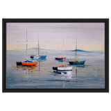 Tranquil Harbour – Sailing Boats at Rest Nautical Wall Art Print - Framed Canvas - 40x60 cm / 16x24″ - Black frame
