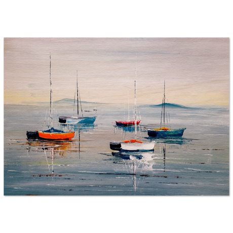 Tranquil Harbour – Sailing Boats at Rest Nautical Wall Art Print - Wood Prints - 70x100 cm / 28x40″ - 