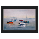 Tranquil Harbour – Sailing Boats at Rest Nautical Wall Art Print - Framed Canvas - 20x30 cm / 8x12″ - Black frame