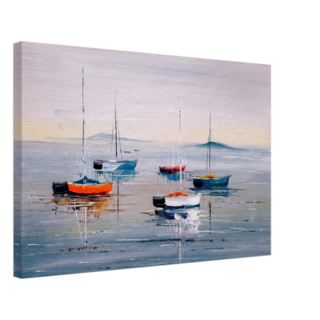 Tranquil Harbour – Sailing Boats at Rest Nautical Wall Art Print - Canvas - 40x60 cm / 16x24″ - 