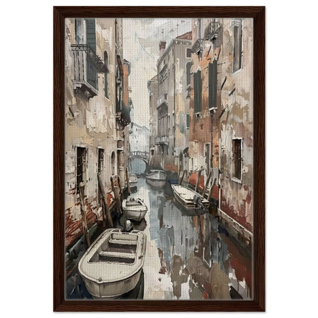 Tranquil Venice: Reflections of a Hidden Canal | Modern wall art print - Framed Canvas - 40x60 cm / 16x24″ - Dark wood frame